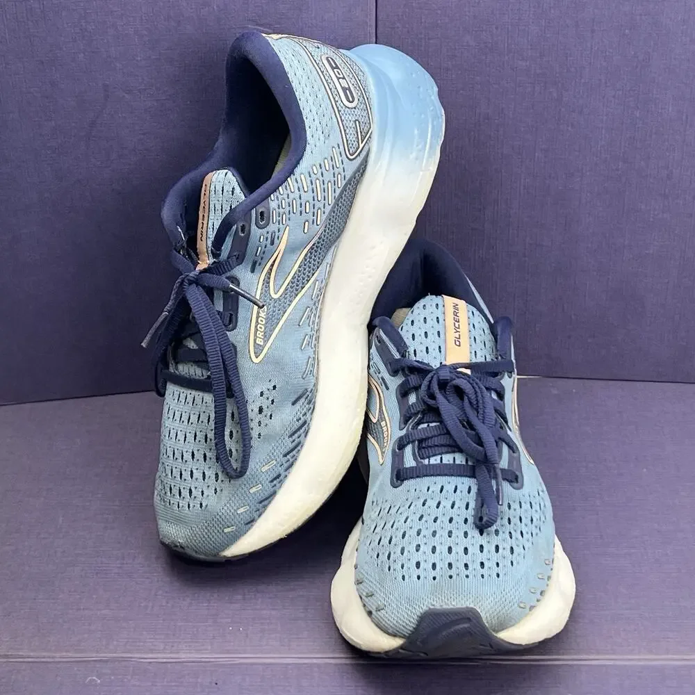 Brooks Glycerin 20 Women’s 8.5 B Blue Navy Peach Running Shoes 120369
